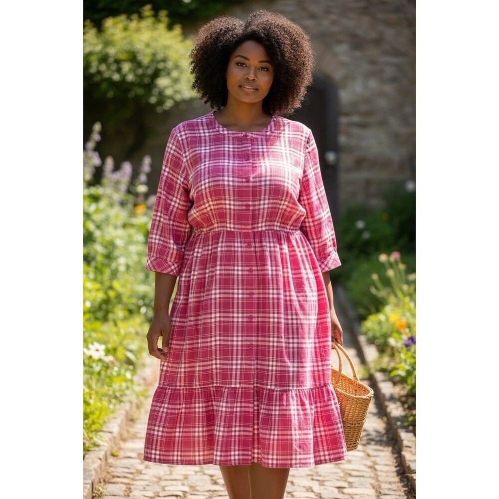 Torrid Women’s Plus Mini Voile Mandarin Collar Sundress Size O Pink Plaid Relax